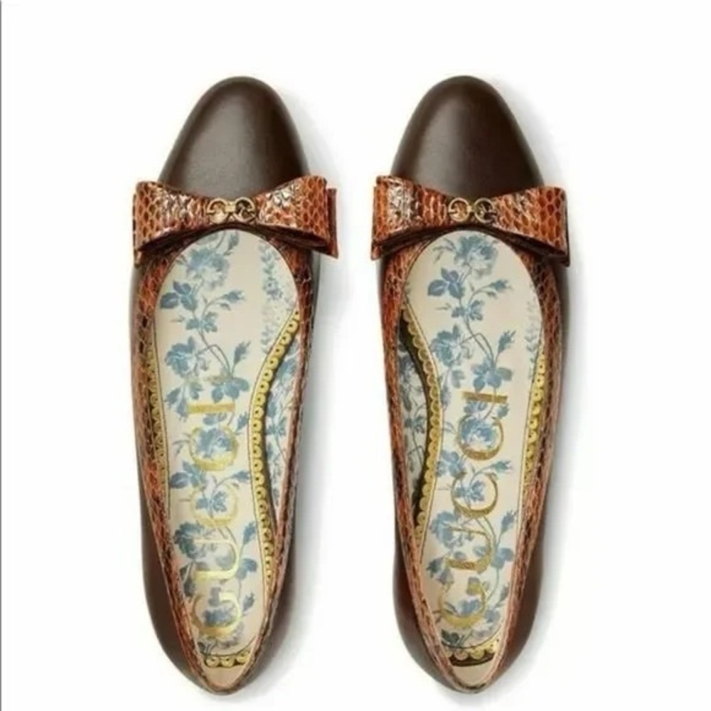 NWT Gucci Snakeskin Trim Bow Flats